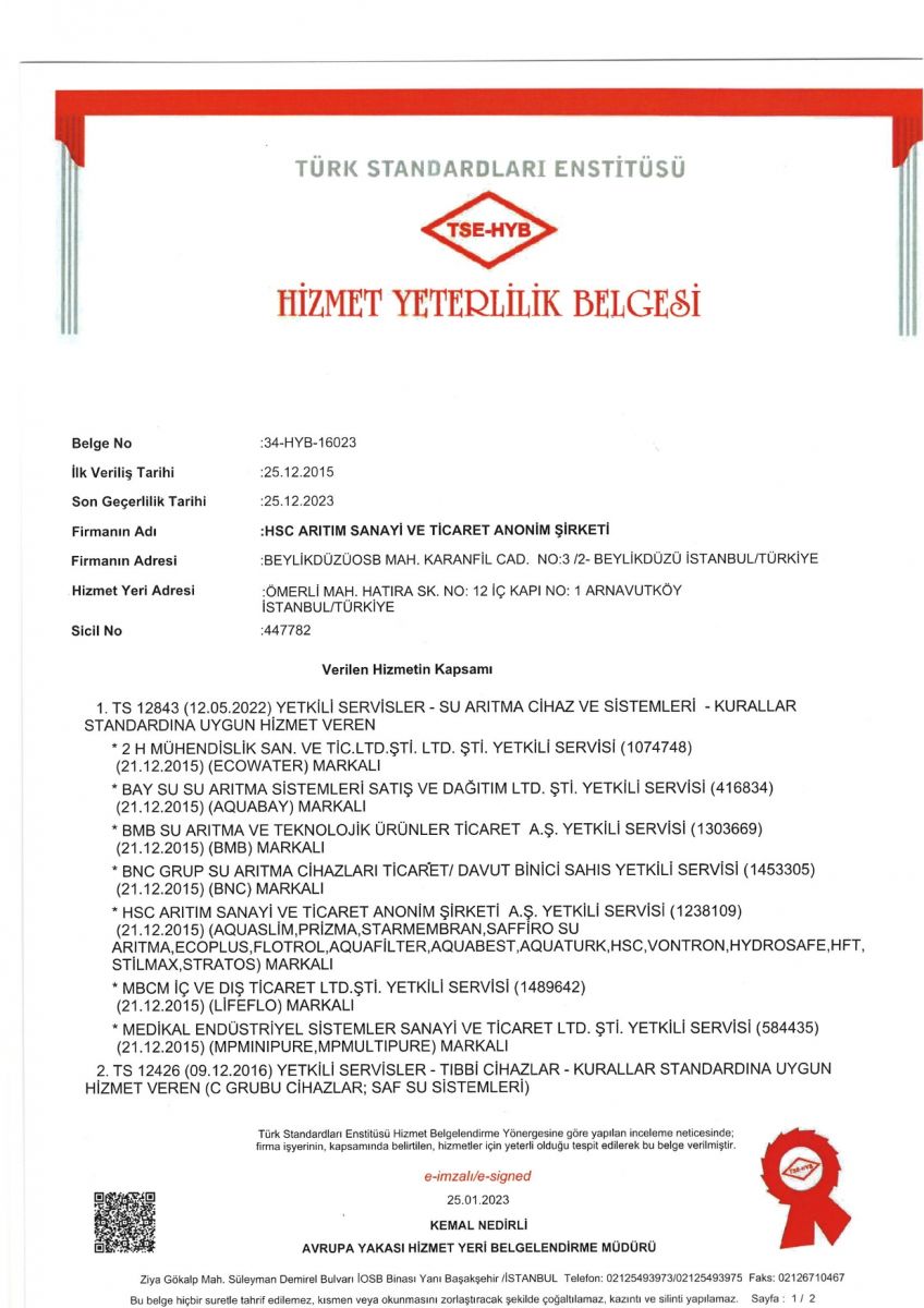 Hizmet Yeterlilik Belgesi