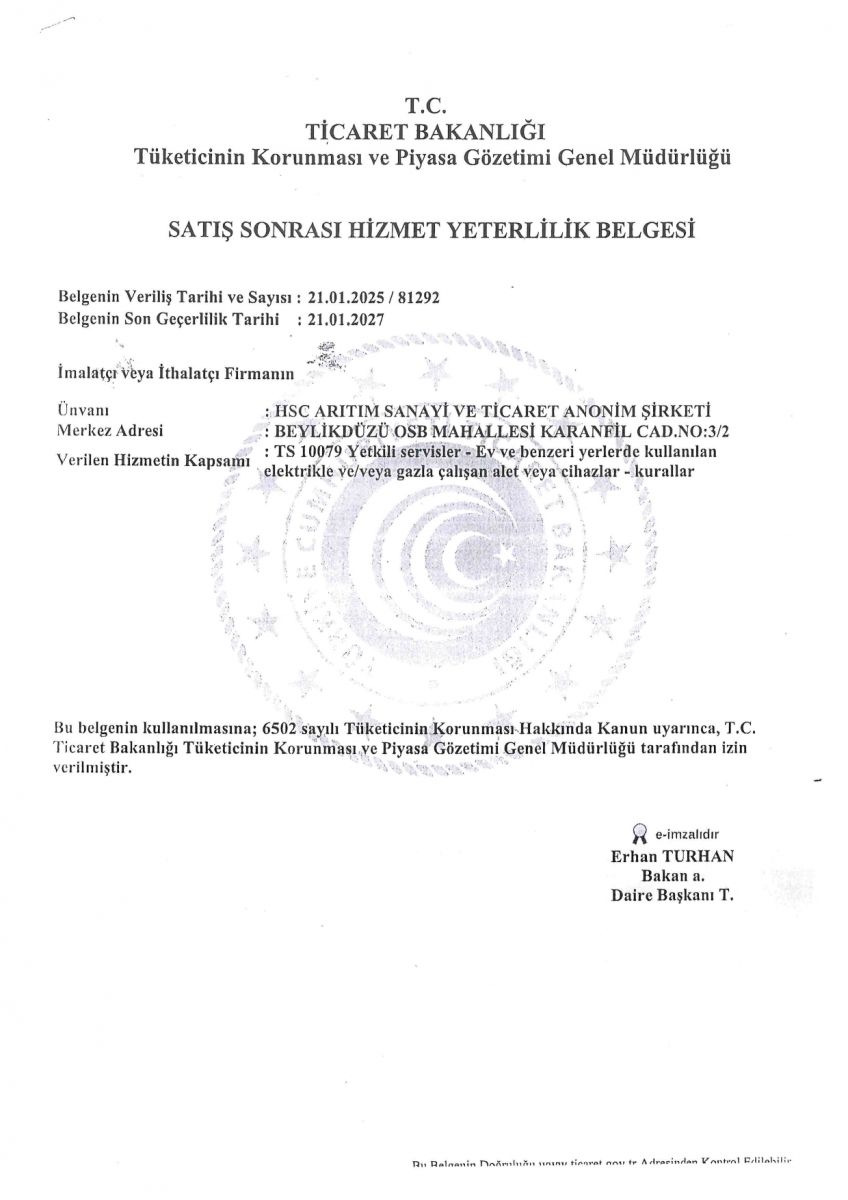 Satış Sonrası Hizmet Yeterlilik Belgesi