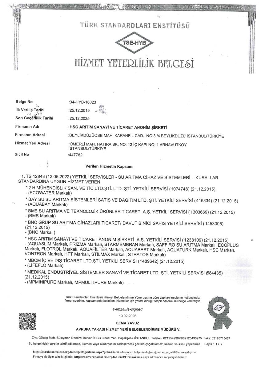 TSE Hizmet Yeterlilik Belgesi